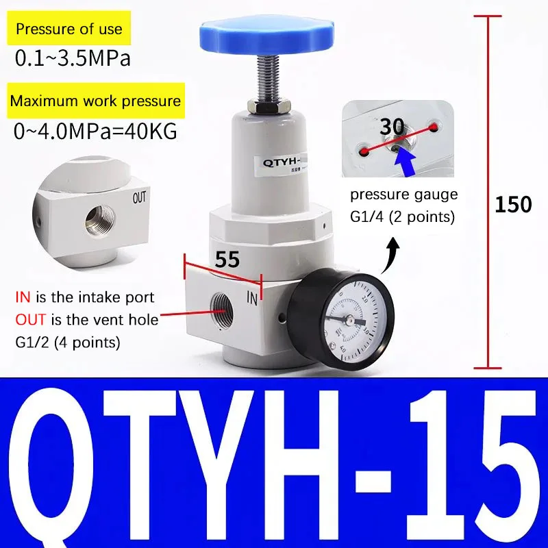 QTYH-15 Pneumatic Pressure Regulator High Pressure Reducing Valve For Air Compressor Air Pump