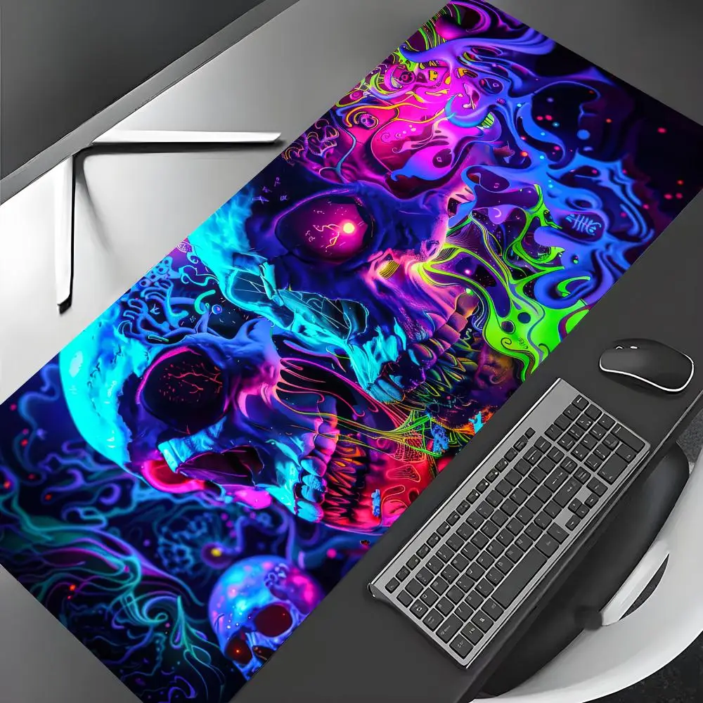 

Large mousepads Neon Skull Mouse Pad Gaming mats Non-Slip Desk Mat mouse carpet with Stitched Edge HD printing Office mat