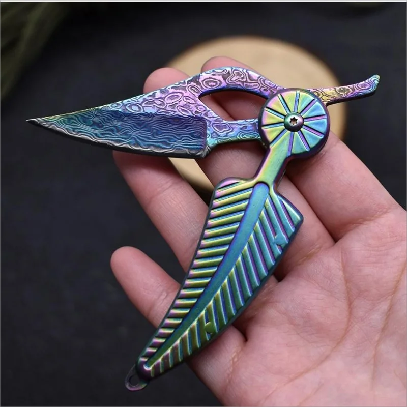 Creative Folding Knife Damascus Steel Outdoor Portable Camping Hunting Survival Tools Hiking Climbing EDC Keychain Pocket Knife view 2