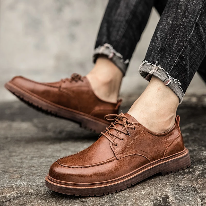 New Men Shoes Brogue Casual Shoes Men Genuine Leather Shoes Work Boots Business Casual Sneakers