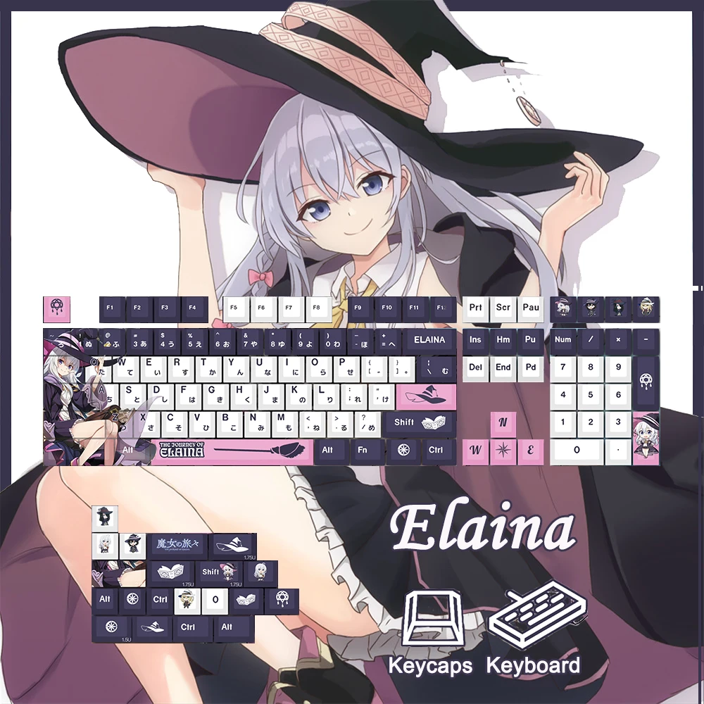 Wandering Witch: The Journey of Elaina‌ Keycaps Cherry Profile PBT Thermal Sublimation Mechanical Keyboard Anime Gamers Keycaps