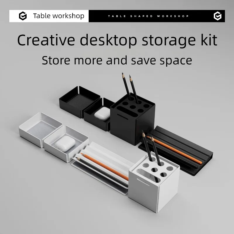 Desk Organizer Pen Holder Office Luxury Creative Storage Box Desktop Modern Pen Tray Stationery Modular Elevated Stand Accessory