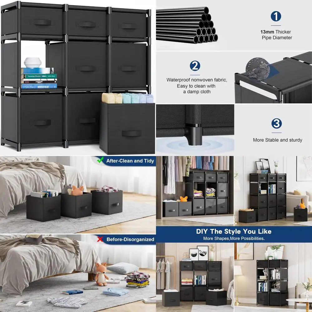 منظم تخزين Mavivegno 9 Cube، حل تخزين الخزانة، أرفف مكعبة معيارية مع أدراج، تتطلب تجميع بسيط #1