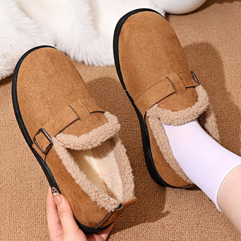 New Winter Women Outdoor Slip on Walking Plush Fashion Retro Shoes Cotton Comfortable Women Flat Platform Boots Shoes for Women