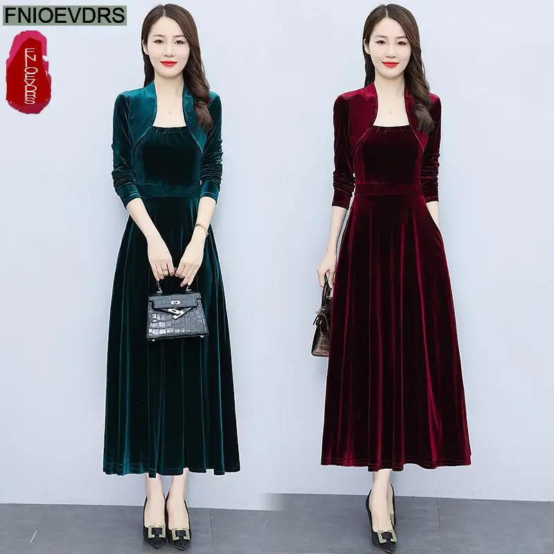 M-3XL Elegant Red Dress Women New Hot 2024 Winter French European Style Design Vintage Retro Long Feminine Dresses Vestidos