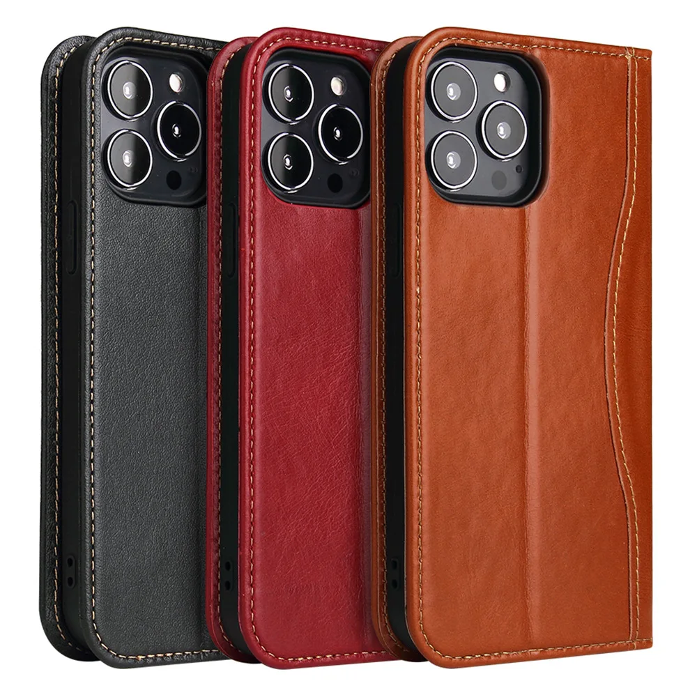 

Genuine Leather Cover for iPhone 14 Series, Wallet case with Credit Card Holder, Durable Flip Folio Kickstand Phone Cover