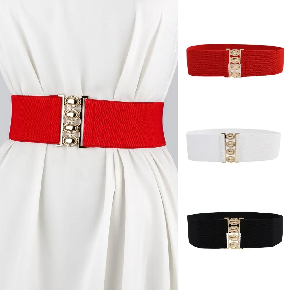 Women Belt Fashion Elastic Waist Cover 6cm Wide Golden Buckle Waistband Dress Coat Decorate Waist Band Solid Stretch Waist Belt