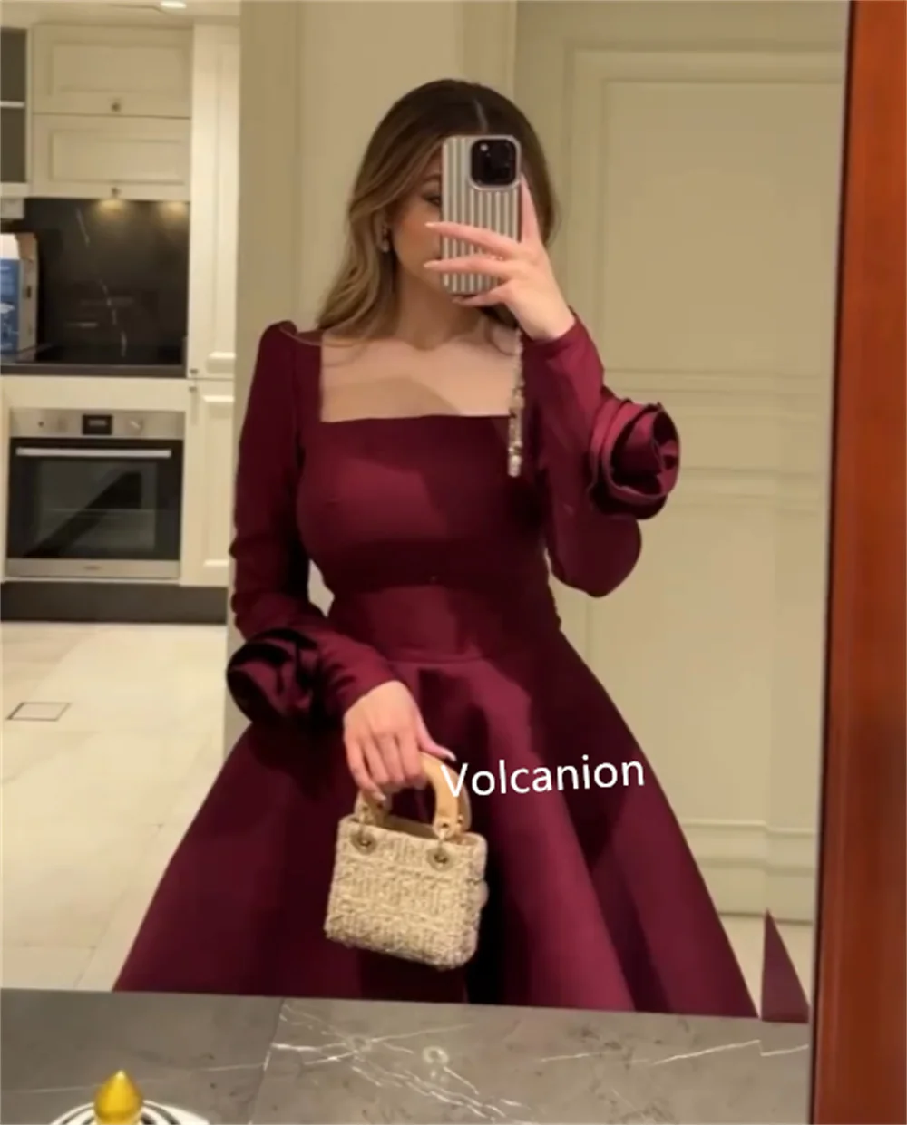 Customized Jersey Handmade Flower A-line Square Neck Midi Dresses Bespoke Occasion Cocktail Classic Elegant Matching