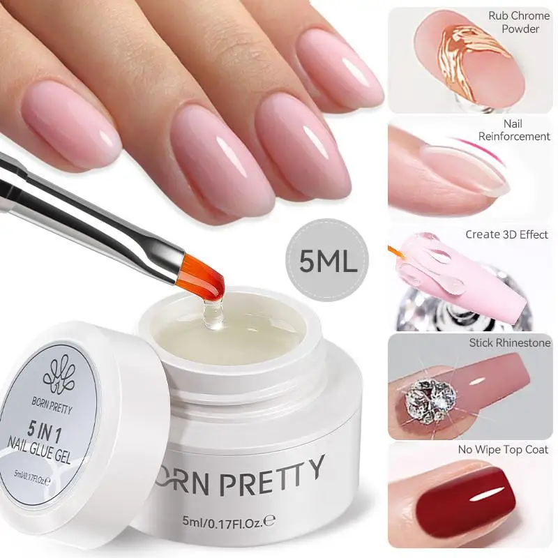 Gel adhésif UV 5 en 1 pour ongles, forte tenue, patchs en gel transparent pour faux ongles, pour manucure à domicile et en salon