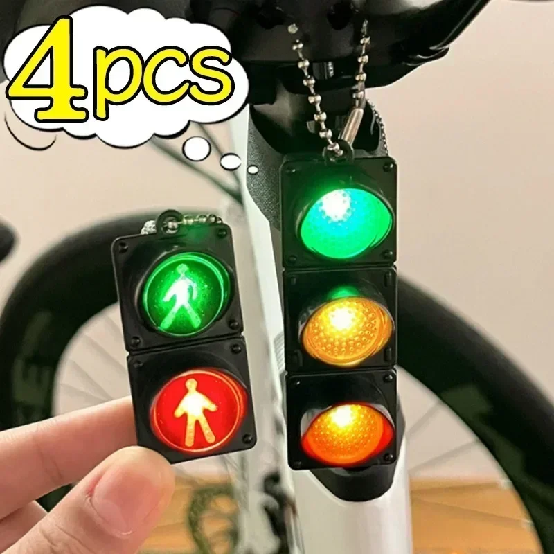 1/4Pcs Simulation Electronic Traffic Light Keychain Pendant Mini Pedestrian Light LED Light-emitting Toy Kids Cognitive Toy Gift