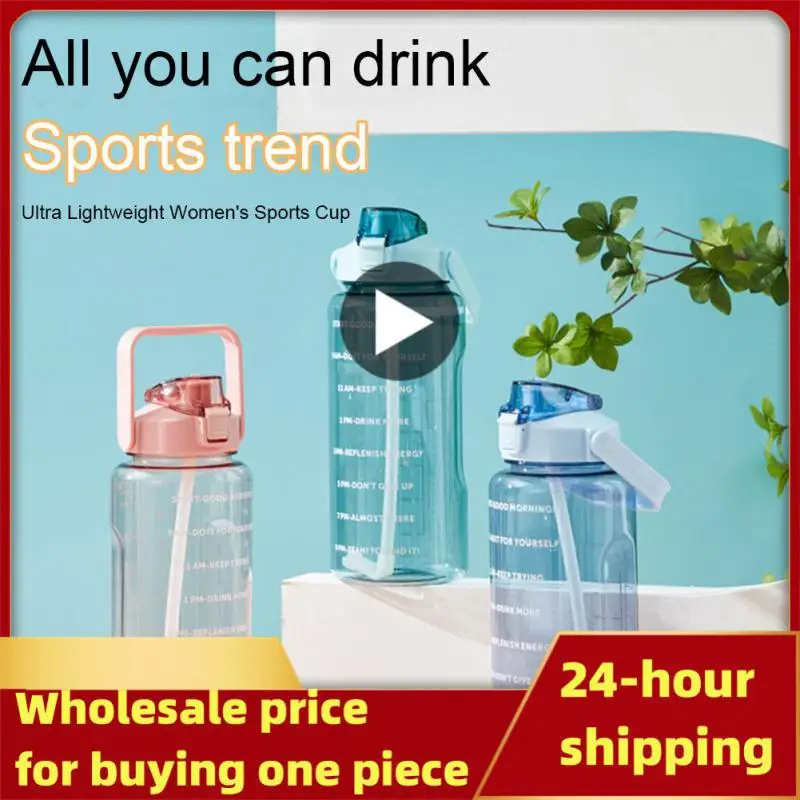 Water Bottle With Straw Bounce Cover Time Scale Motivational Drinking Large Capacity Frosted Sports Bottle Couple Plastic Cup