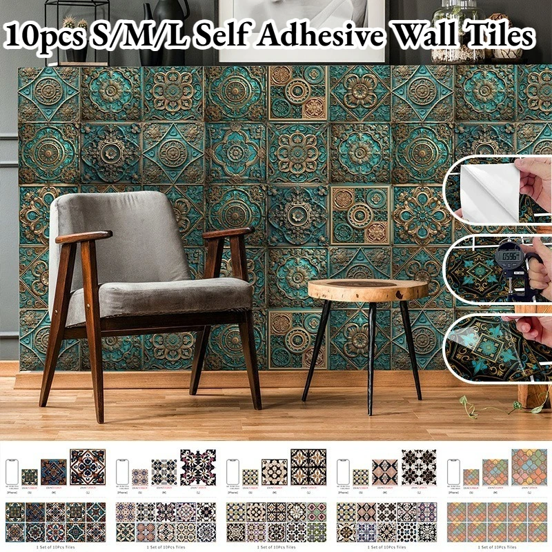 Vintage Mandala Motif Tile Decals Removable Waterproof PVC Kitchen Wall Tiles Self Adhesive Floor Sticker for Home Renovation