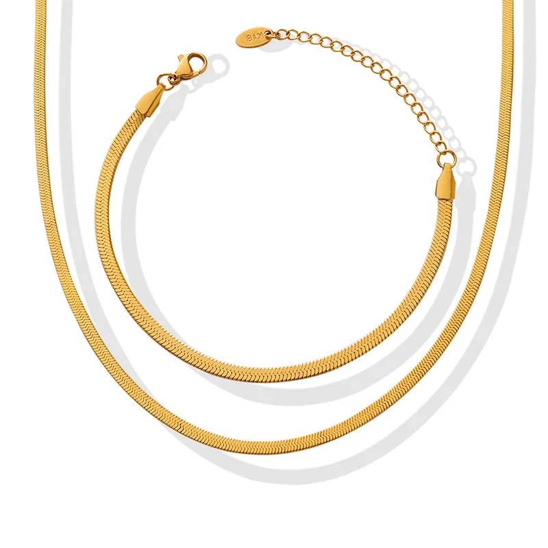 Luxury 24K 9999 Pure Gold real gold Ins Blade Chain Pendant Snake Bone Chain Women's Necklace Bracelet Set