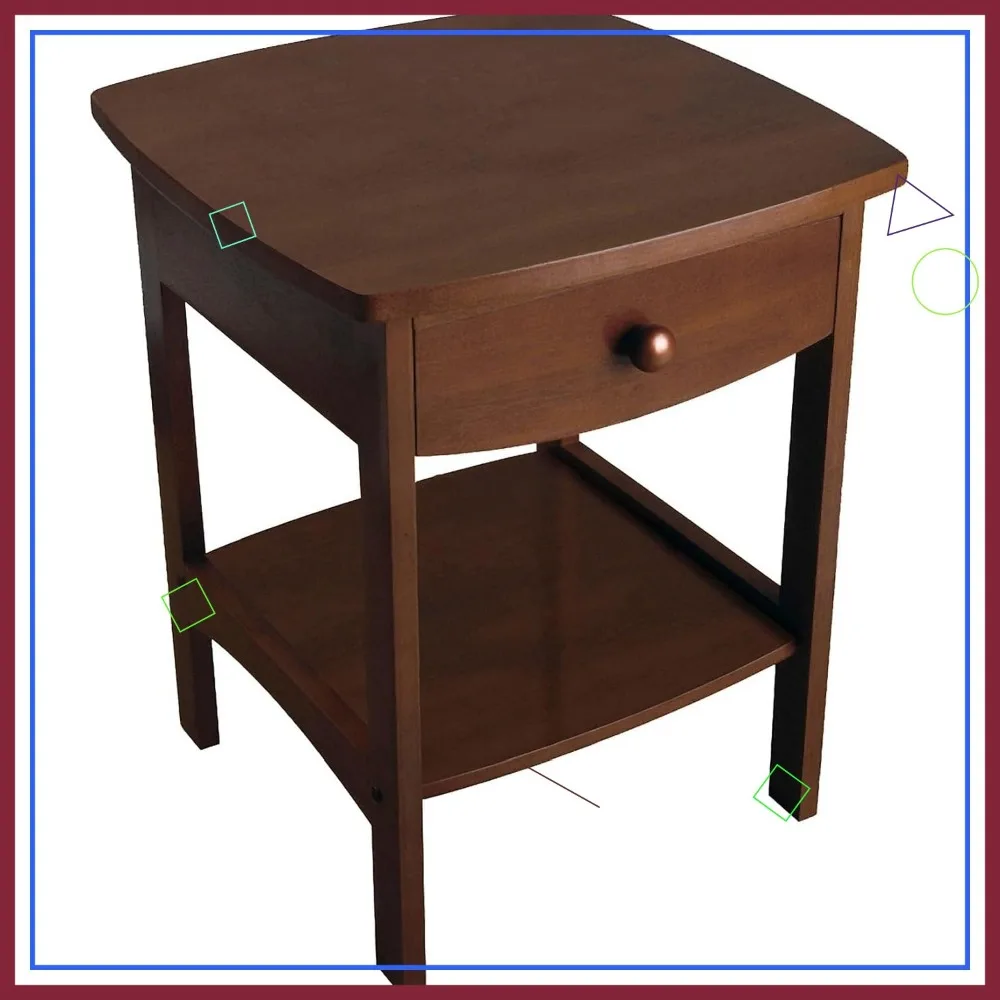 

Изогнутый деревянный столик с ящиком и полкой, коричневая отделка, 22x18x18 дюймов, простая сборка