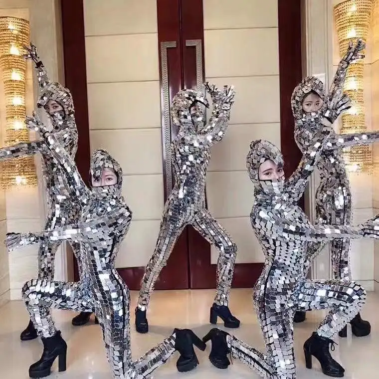 Party Show Elastyczny kostium lustrzany Kostium okularowy Cosplay mechaniczne rekwizyty taneczne Lustrzany kostium odblaskowy