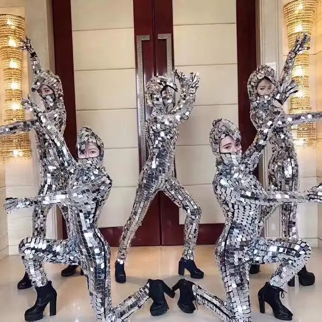 Party Show Elastyczny kostium lustrzany Kostium okularowy Cosplay mechaniczne rekwizyty taneczne Lustrzany kostium odblaskowy