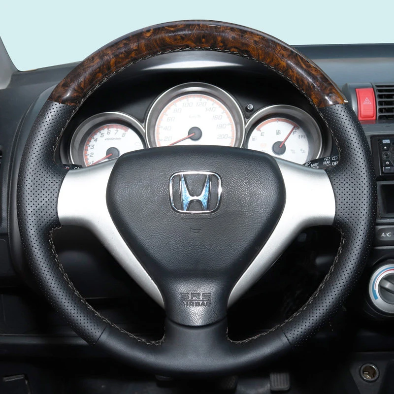 Customized Hand-sewn Car Steering Wheel Cover Braid for Honda Fit Jazz 2004-2007 CITY 2007 Microfiber Leather Car Interior