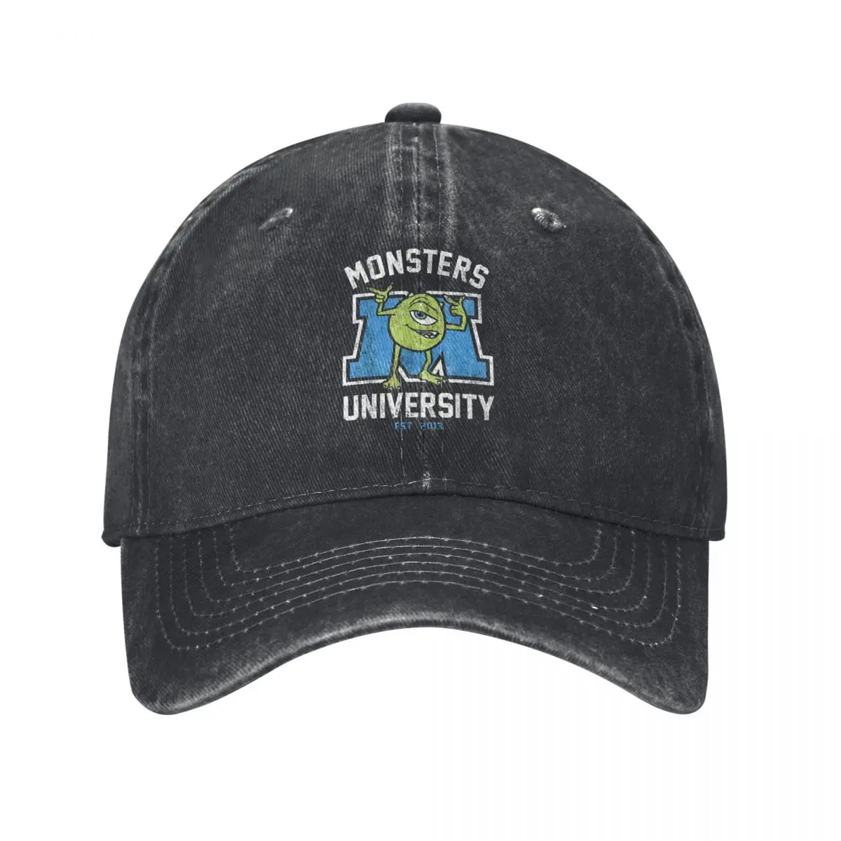 Monsters University Mike Collegiate Logo Baseball Caps Fashion Distressed Denim Cartoon Headwear Unisex Outdoor Summer Hats Cap