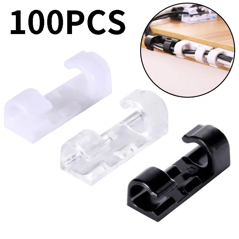 100/20Pcs Cable Organizer Clips Cable Management Wire Manager Cord Holder USB Charging Data Line Bobbin Winder Wall Mounted Hook