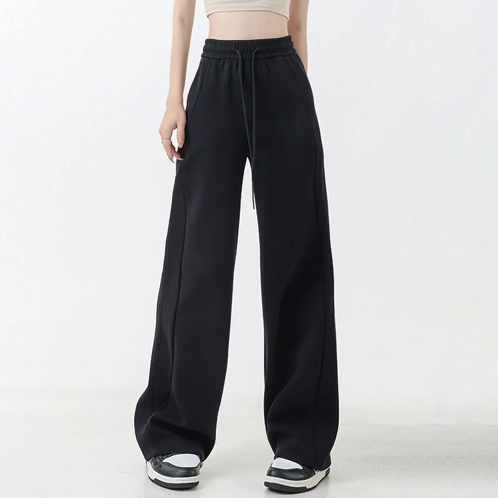 بنطال رياضي كاجوال مستقيم الساق عالي الخصر ملابس يومية غير رسمية قماش مرن صغير نمط لون سادة ملابس متعددة الاستخدامات