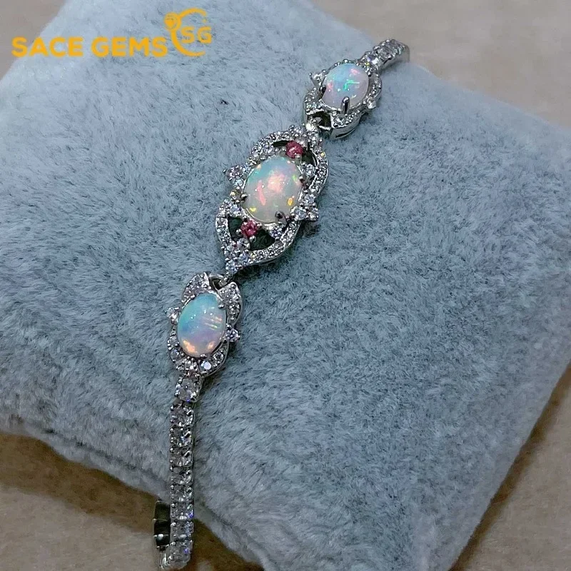 

SACE GEMS New Arrival 925 Sterling Silver 6*8MM Natural Opal Gemstone Bracelrts for Women Engagement Cocktail Party Fine Jewelry