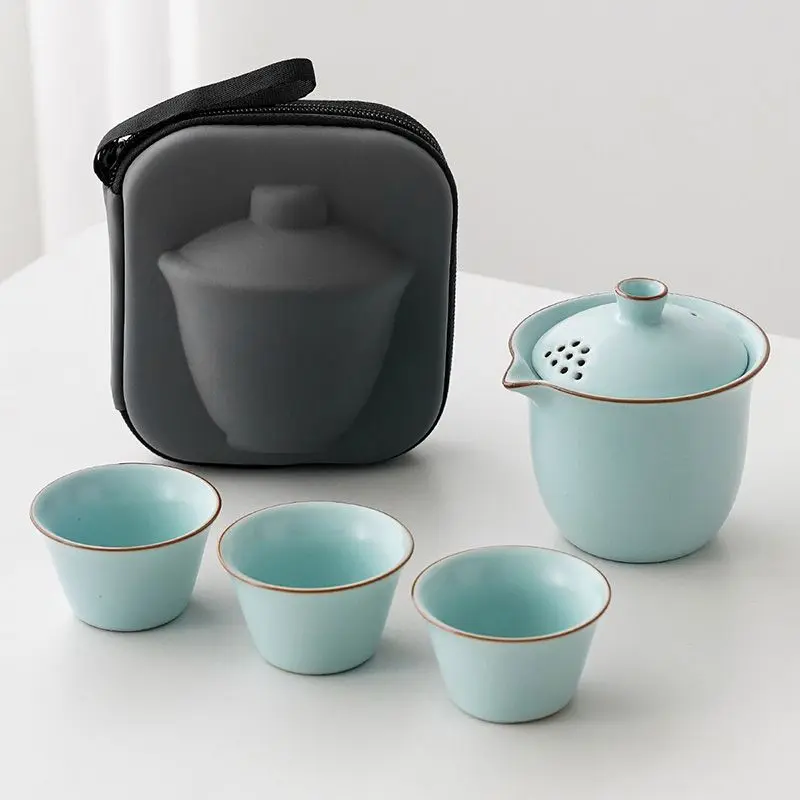 Travel Tea Set Portable Home Brewing Teapot Cup Outdoor Quick Cup Kung Fu Covered Bowl Complete Set 4Pcs