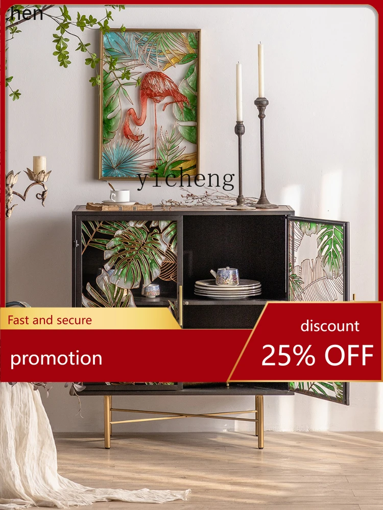 

YFY Vintage Shoe Cabinet Iron Side Cabinet Light Luxury Glass Cabinet Living Room Locker