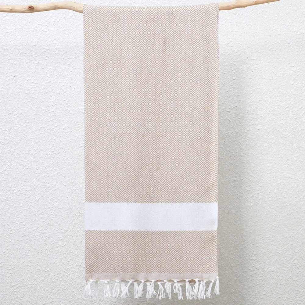 Turkish Beach Towel With Tassel Diamond Pattern Beach Quick Dry Sand Free Lightweight Large Size Towels Light