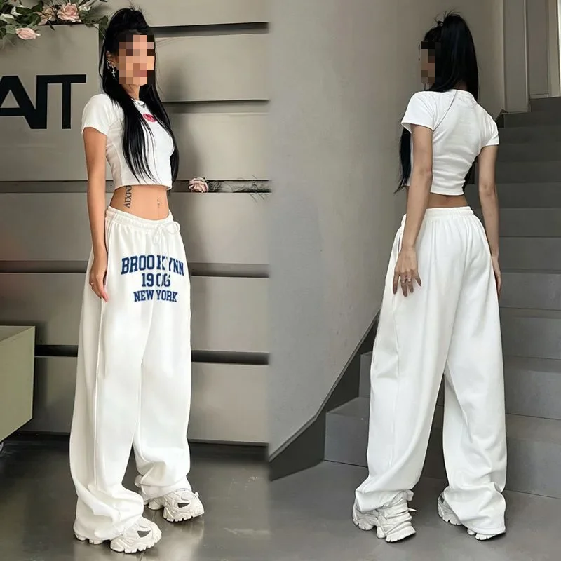 High-Waisted Loose-Fit Spicy Girl Style Jazz Dance Hiphop Trendy Sport Long Pants Pulled Strings For Skateboarding