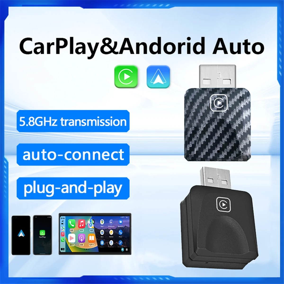 

M86K Mini for CarPlay Wireless Adapter Car Play Dongle Bluetooth WiFi Fast Connect Plug & Play for Wired CarPlay Car B