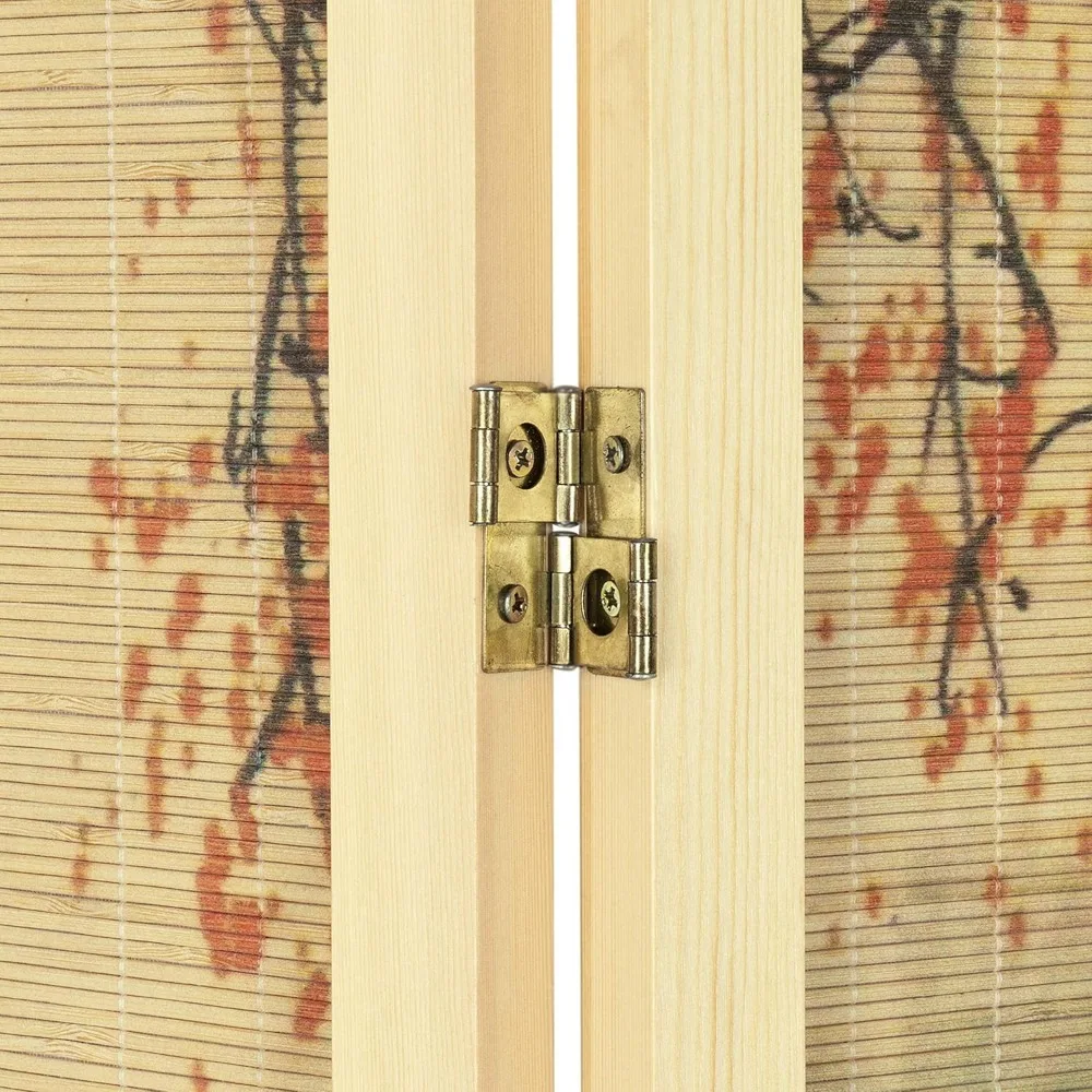 Room Dividers,4-Panel Folding Bamboo Room Divider Asian-Inspired Cherry Blossom Scene