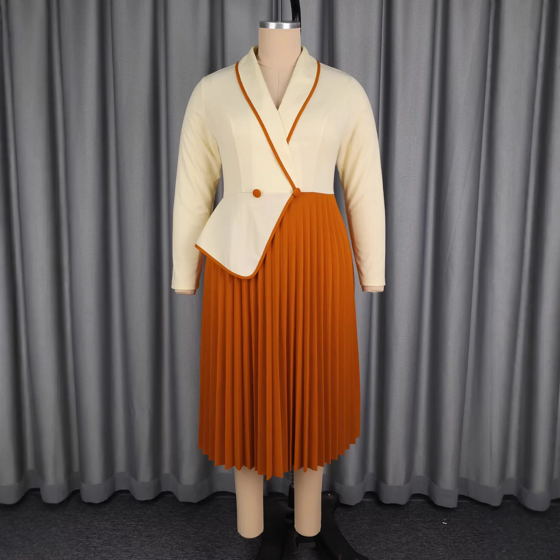 

Dashiki African Dresses for Women Spring 2026 African Long Sleeve V-neck Party Evening Pleated Midi Dresses Africa Clothing