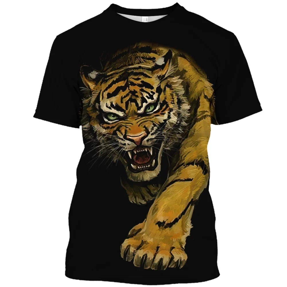 3D Tiger Print T-Shirt Men\'S Fine Animal Print T Shirt Summer Trend Harajuku Oversized Short-Sleeved Casual Fashion O-Collar Top