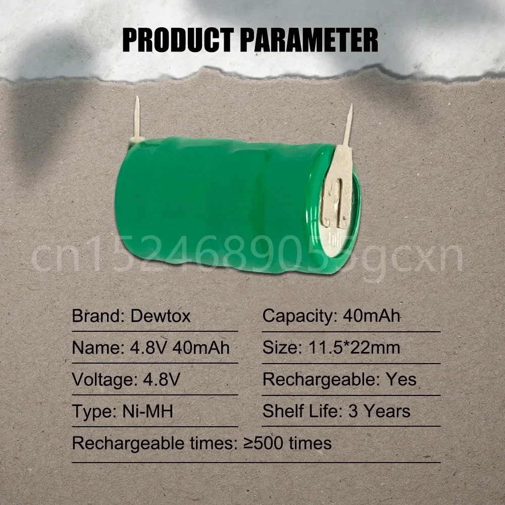 4.8V 40mAh Ni-MH Rechargeable Battery with Solder Pins for PLC Data Backup Power LED Light Pet Collars Counter Button Coin Cell