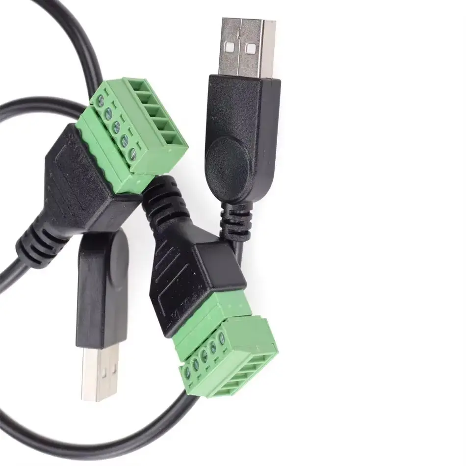 50pcs OD4.0mm USB 2.0 A Male to 5 Pin Green Terminal Plug Solderless Adapter Cable Extension Line Cord