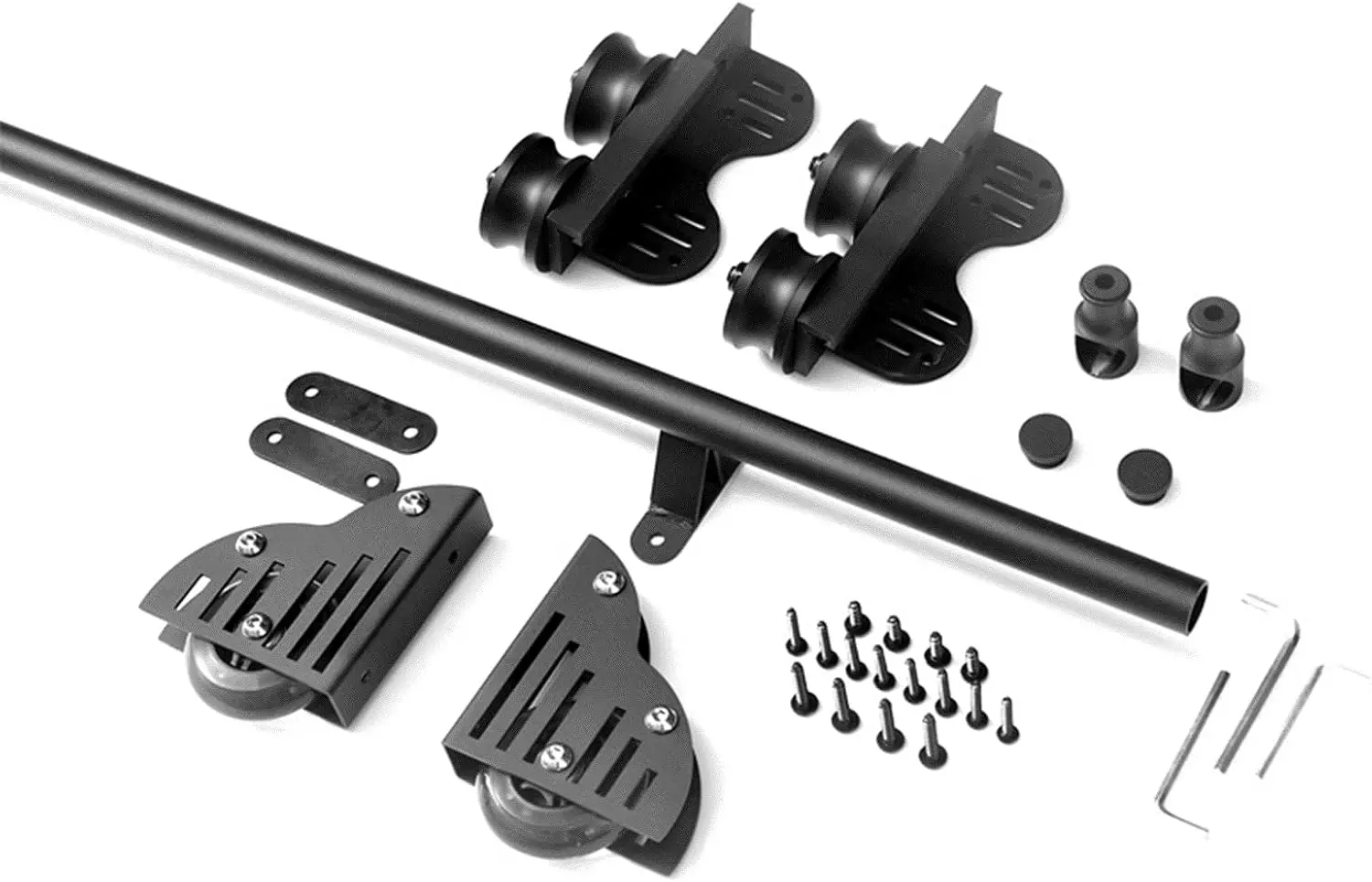 Schuifdeur Hardware Kit, Rond Spoor Intrekbaar + Uitbreidingsspoor (Geen Ladder), Met Vloerrollen, Voor