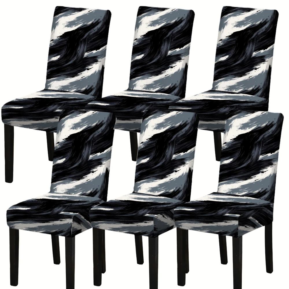 4/6pcs Elastic Dining chair covers Modern Black White Zebra Print Stretchable Seat Covers for Home Restaurant Decor Spandex Dust