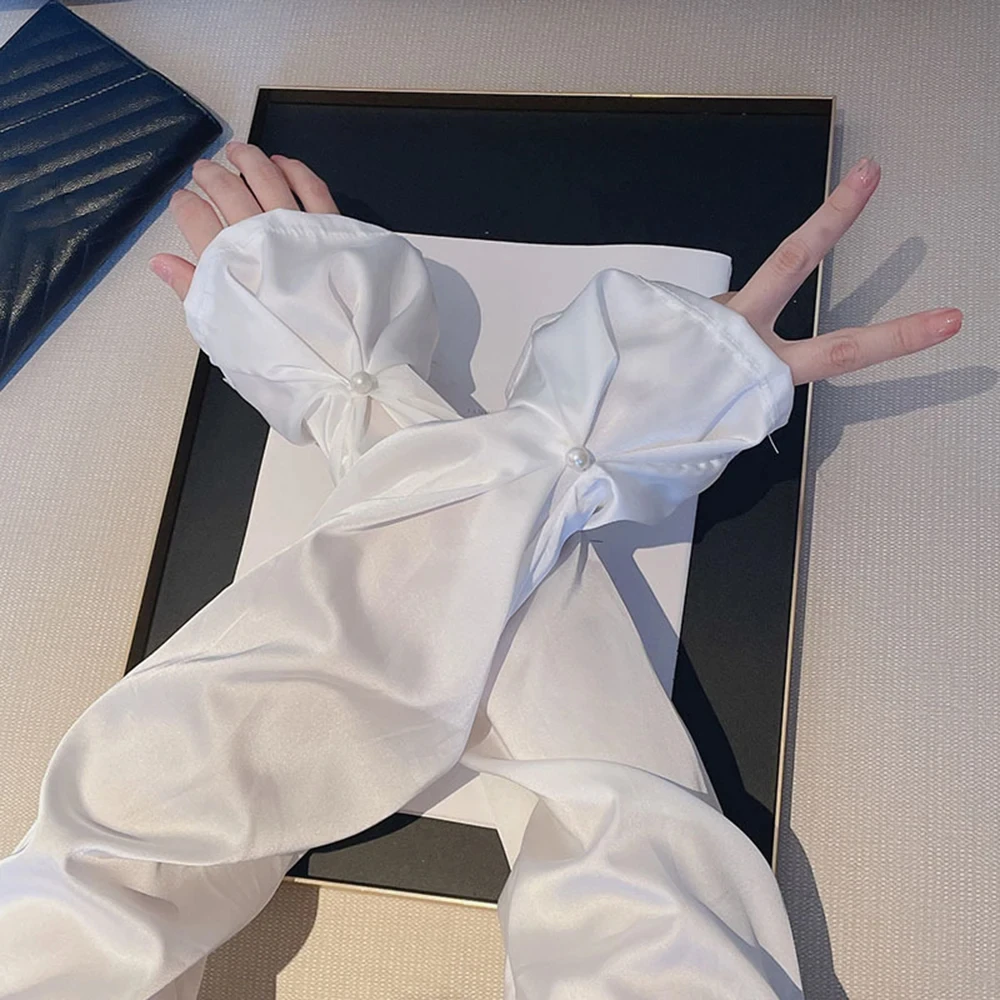 Защита от солнца Рукава из шелковой ткани Тонкие жемчужные дышащие длинные рукава Рукава для рук Защита от ультрафиолета Пряжа Солнцезащитные чехлы для рук