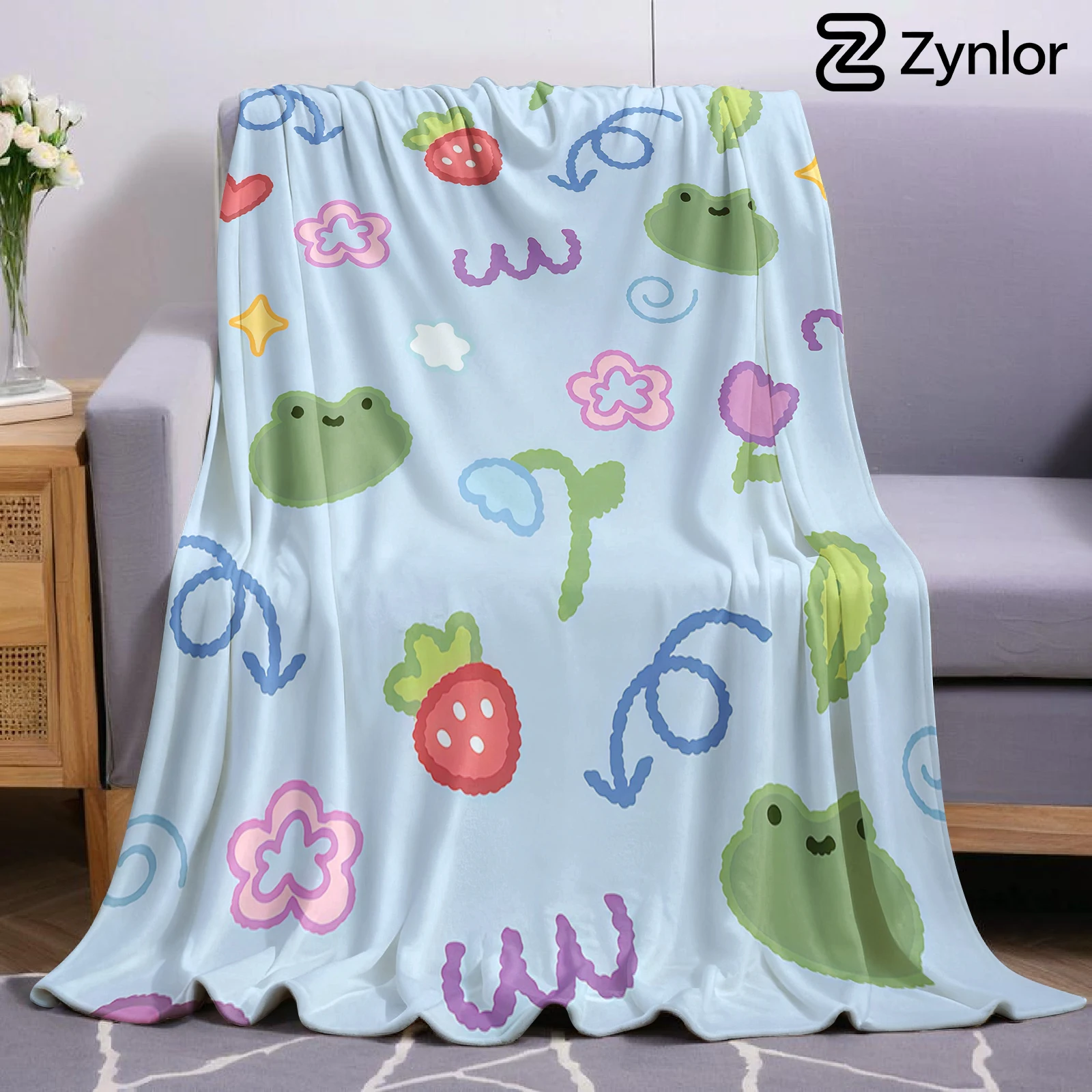 Cute Frog Doodle Lightweight Microfiber Soft Christmas Fleece Blanket Warm Cozy Throw for Bed Sofa Office Travel All Season
