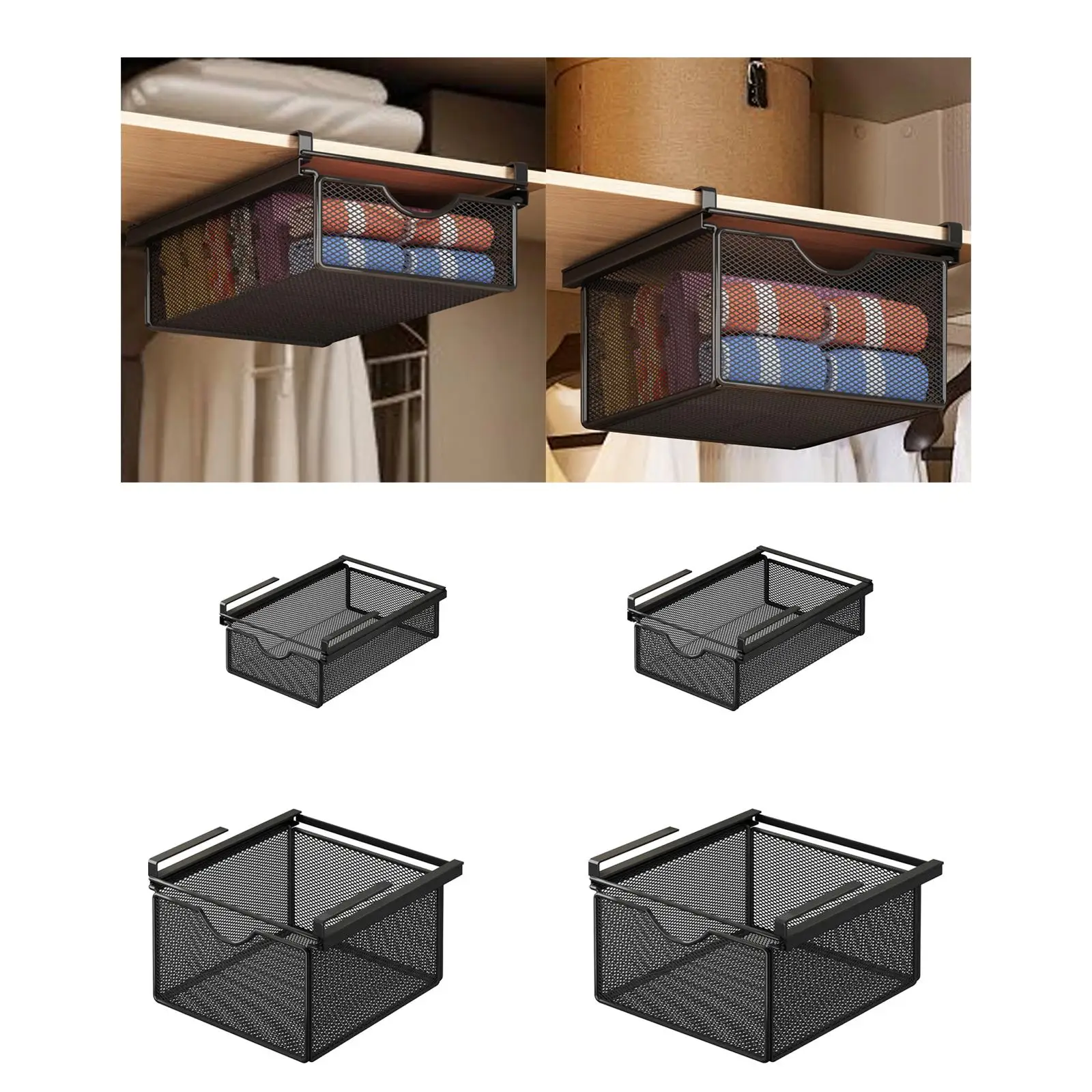 

Wire Mesh Storage Basket Organizer Multifunction Hanging Pullout Drawer Basket for Kitchen Cupboard Office Cabinet Under Table