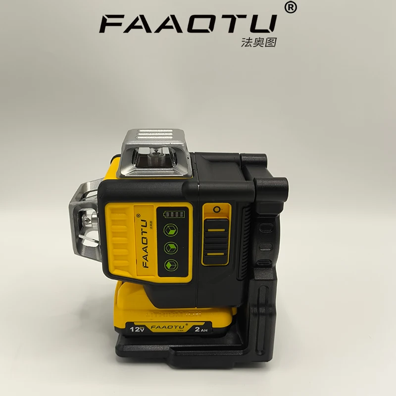 FAAOTU 089LG Professional 3-Sided 12-Line 360° Laser Level 12V DW Battery Compatible Green Laser Tool for Outdoor Use