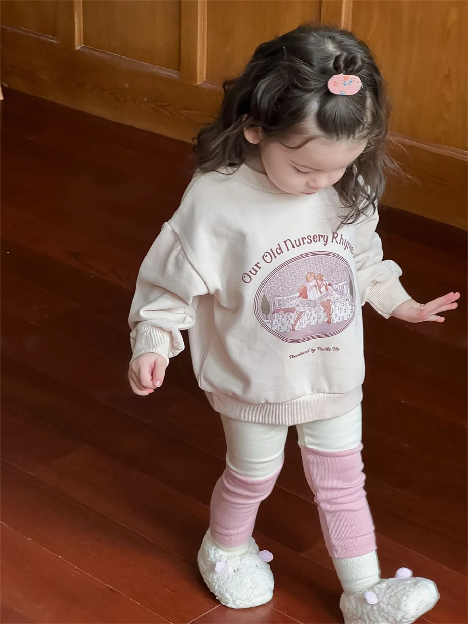 

2025 Autumn New Baby Girl Cartoon Letter Print Sweatshirt Long Sleeve Casual Clothes Infant Toddler Cotton Loose Pullover Tops