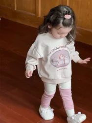 Sudadera con estampado de letras de dibujos animados para niña, ropa informal de manga larga, Jersey holgado de algodón, Tops, Otoño, 2024