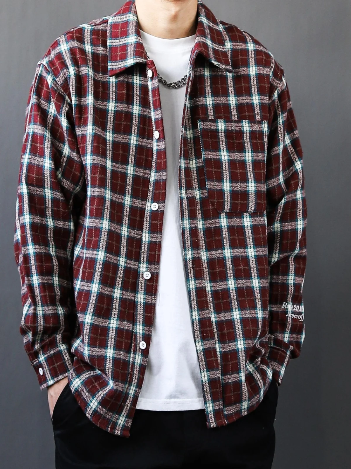 

Новая мужская рубашка в клетку из тканого материала с начесом, в японском ретро-стиле, с длинным рукавом, свободного кроя, не требующая глажки