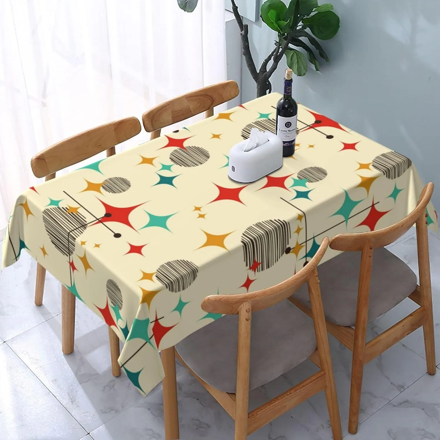 1pc Rectangular Printed Tablecloth, Mid-Century Modern Atomic Vintage Style Rectangular Tablecloth, Suitable for Kitchen, Dining