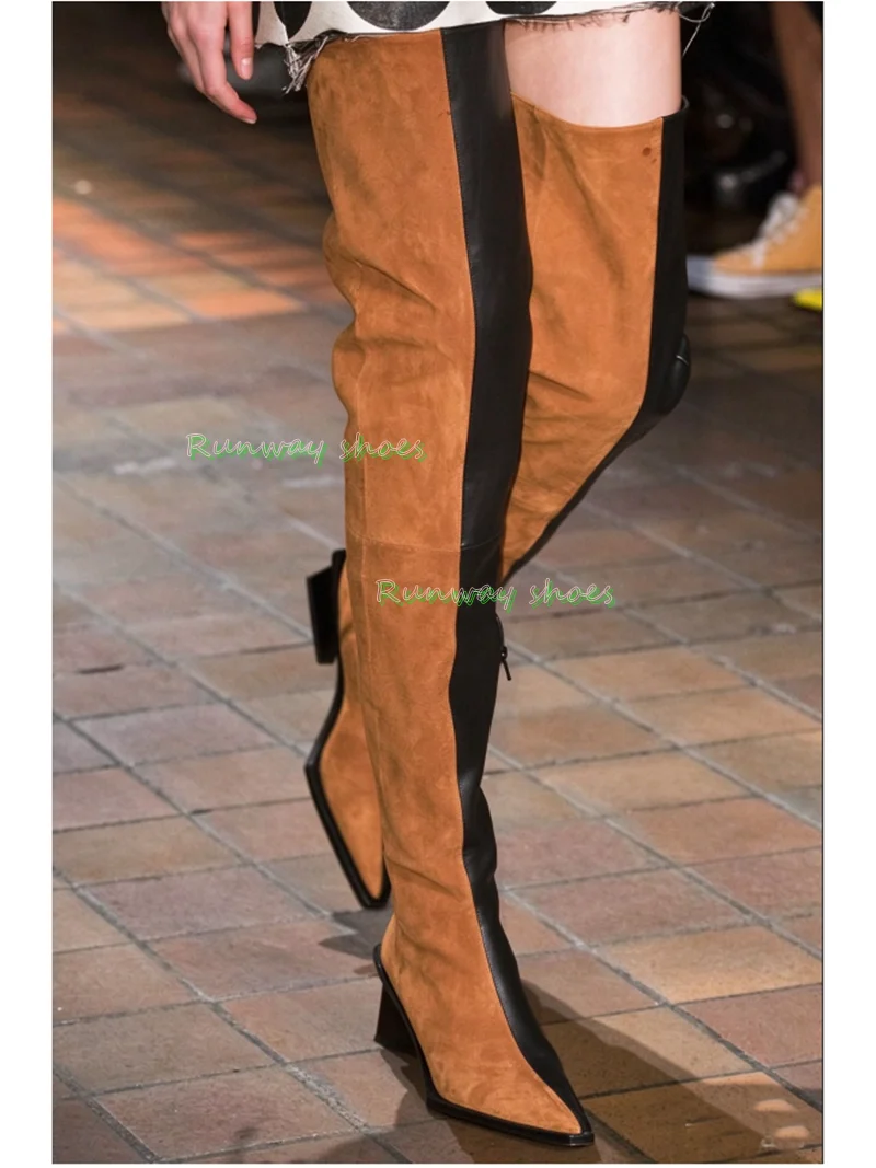 Two-Tone Splicing Over-The-Knee Boots Pointed Tip Stiletto Heels Winter Keep Warm Women's Boots Manual Fashion Luxury shoe