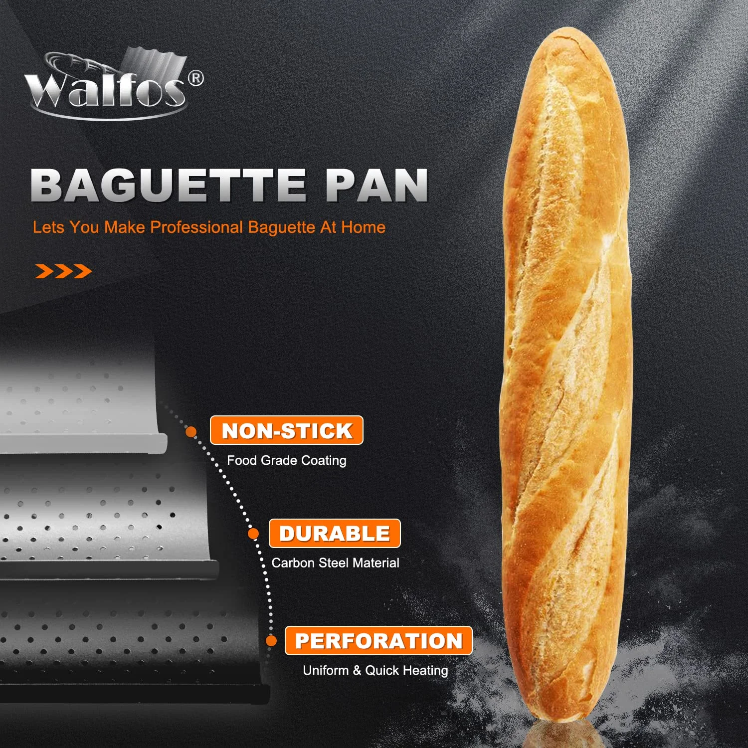 WALFOS French Bread Baking Pan 2/4 Groove Wave Loaves Loaf Bake Mold Non-Stick Bread Pans Baking utensils Tray Pastry Tools