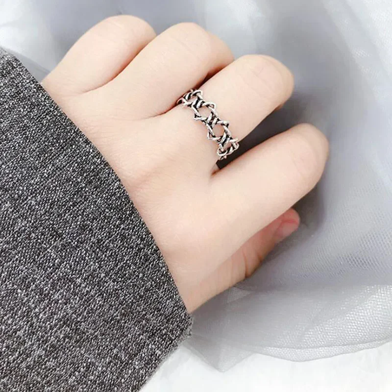 Thai Silver Fashion Hexagram Open Rings for Women Girls Hollow Star of David Chanukah Jewish Adjustable Vintage Ring Male Gifts