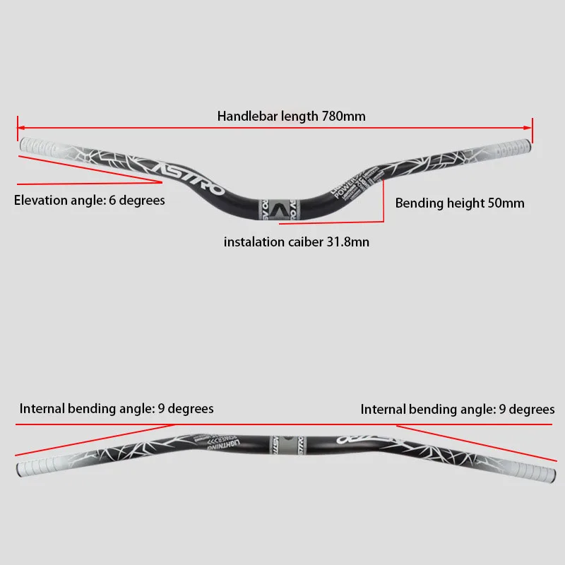 

Aluminum Alloy Bicycle Handlebar 50mm Rise Mountain Bike Handlebar 31.8x780mm Swallow Handlebar Suitable for MTB/XC/AM/FR