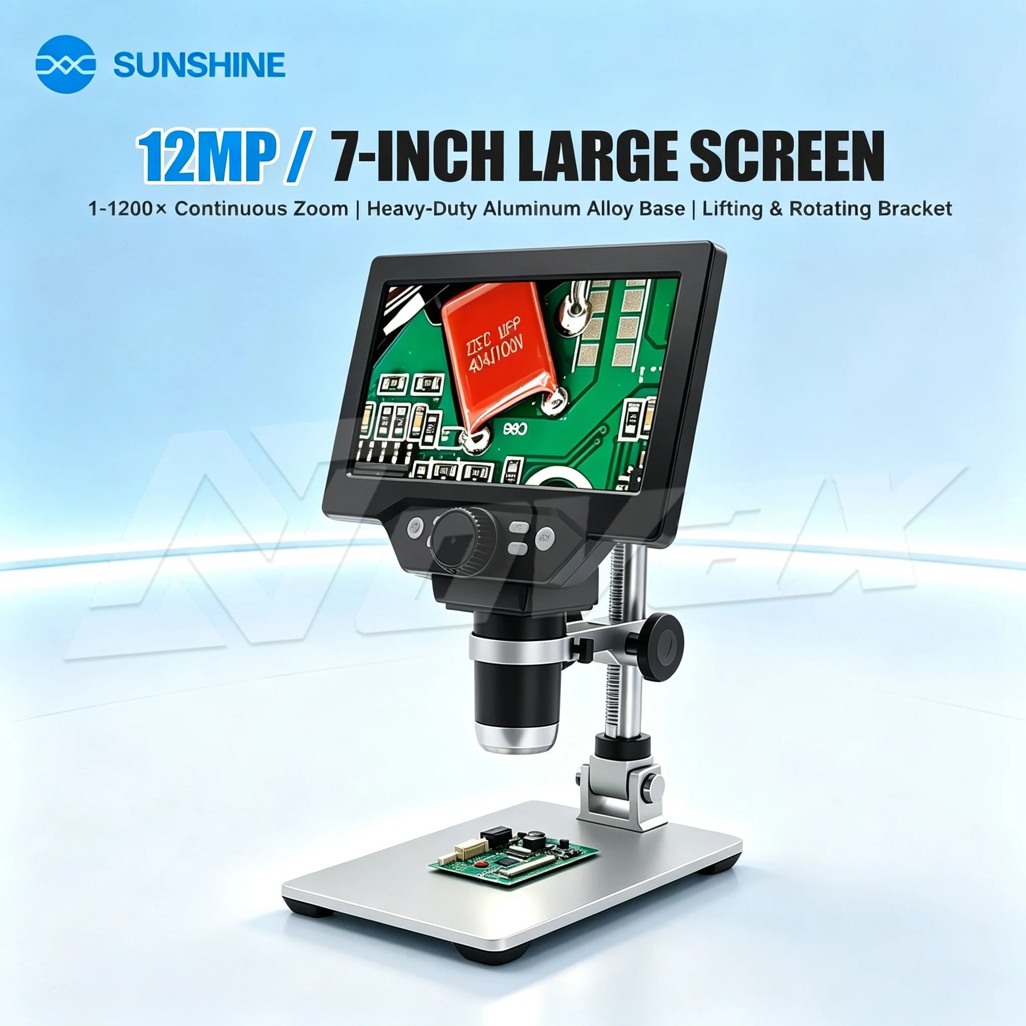 SUNSHINE DM-1200D digital microscope, 12MP 7-inch IPS screen 1-1200X zoom, mobile phone motherboard repair welding tool